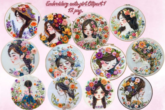 Embroidery Cute Girl Clipart1 Review for Apparel